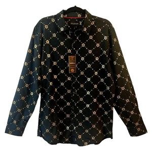 Drill Clothing Co. Mens Shirt L Black Golden Tiger Long Sleeve Button Up Style